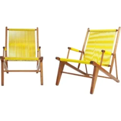 2 fauteuils spaghetti jaunes en hêtre, années 1960