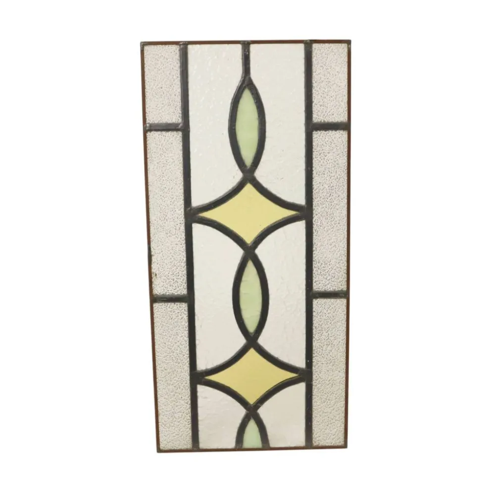 Fenêtre en vitrail géométrique Art Déco 51x24cm