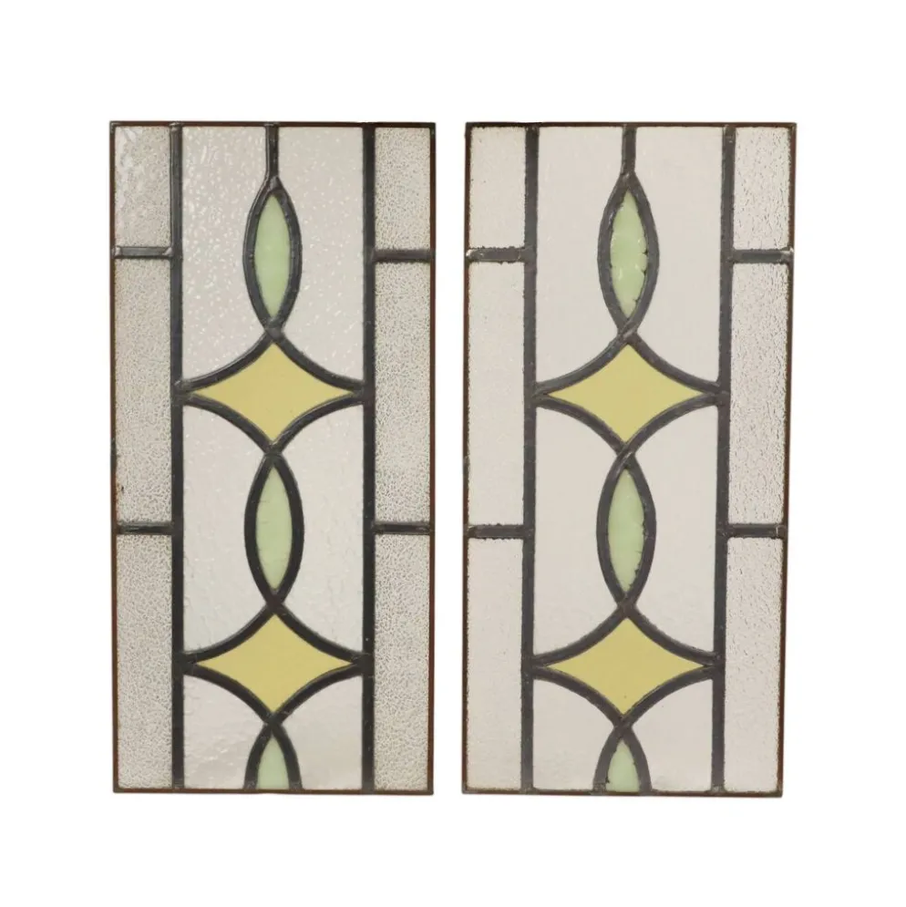 Fenêtre en vitrail géométrique Art Déco 51x24cm