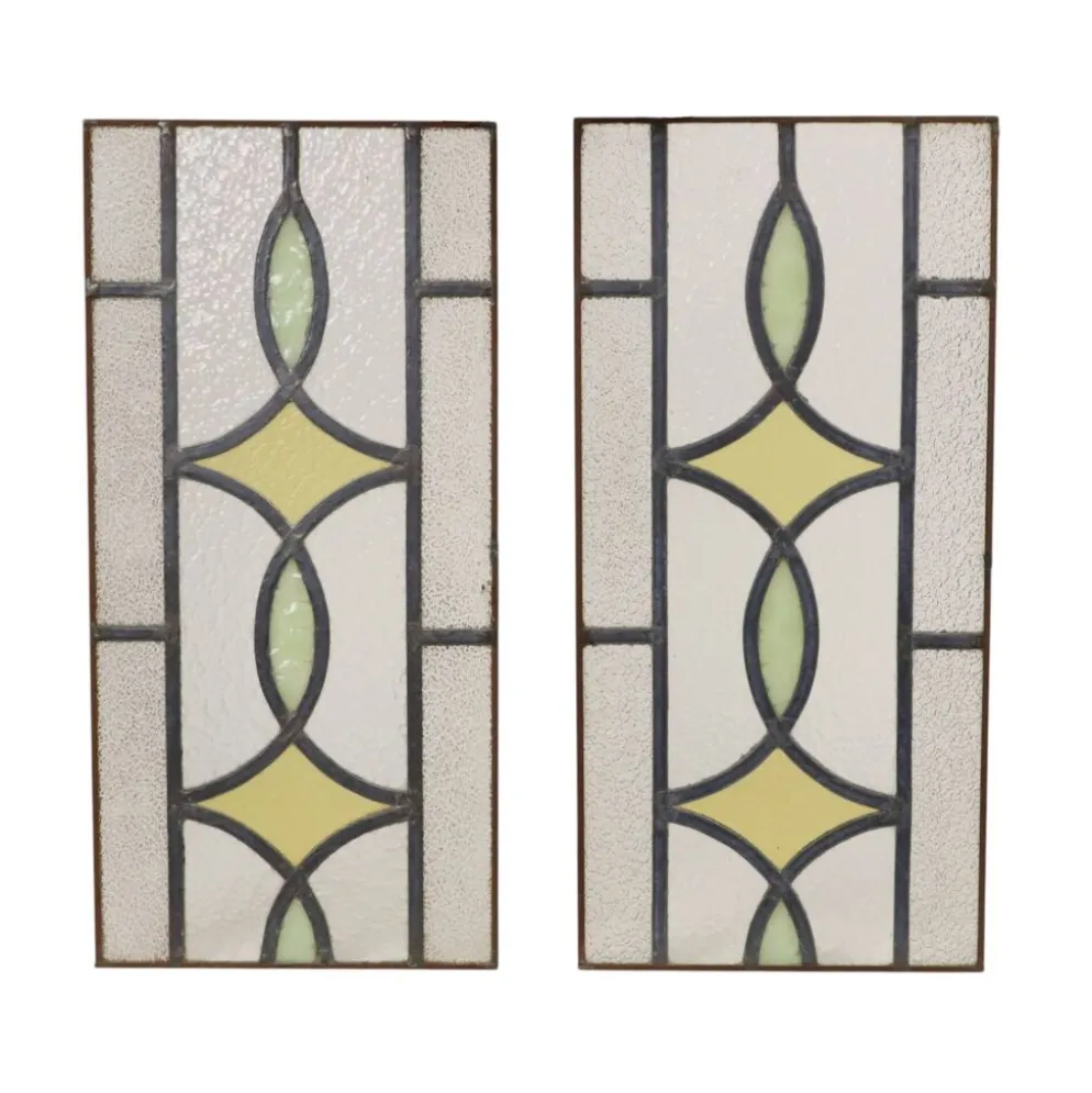 Fenêtre en vitrail géométrique Art Déco 51x24cm