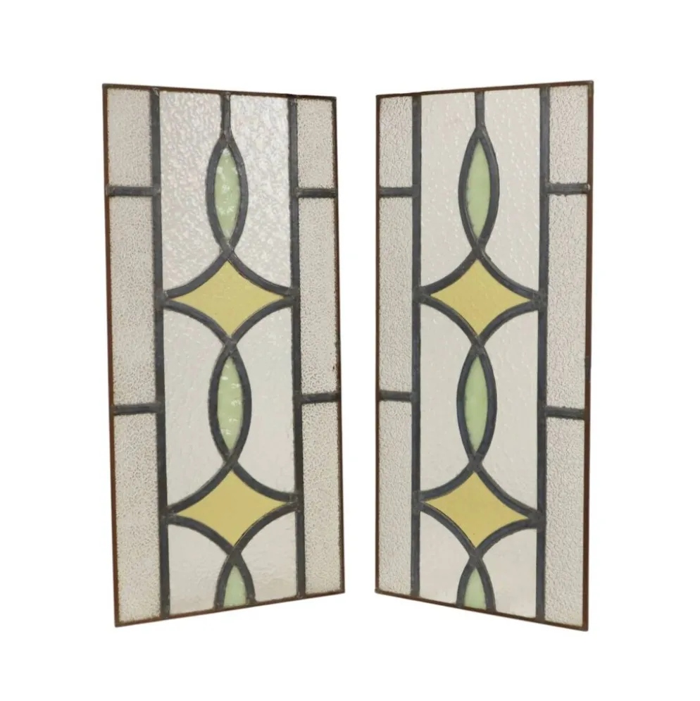 Fenêtre en vitrail géométrique Art Déco 51x24cm