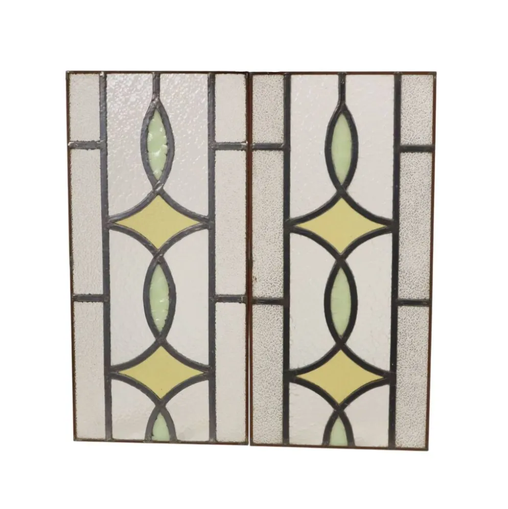Fenêtre en vitrail géométrique Art Déco 51x24cm