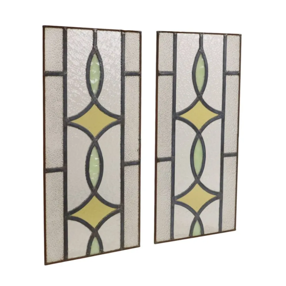 Fenêtre en vitrail géométrique Art Déco 51x24cm