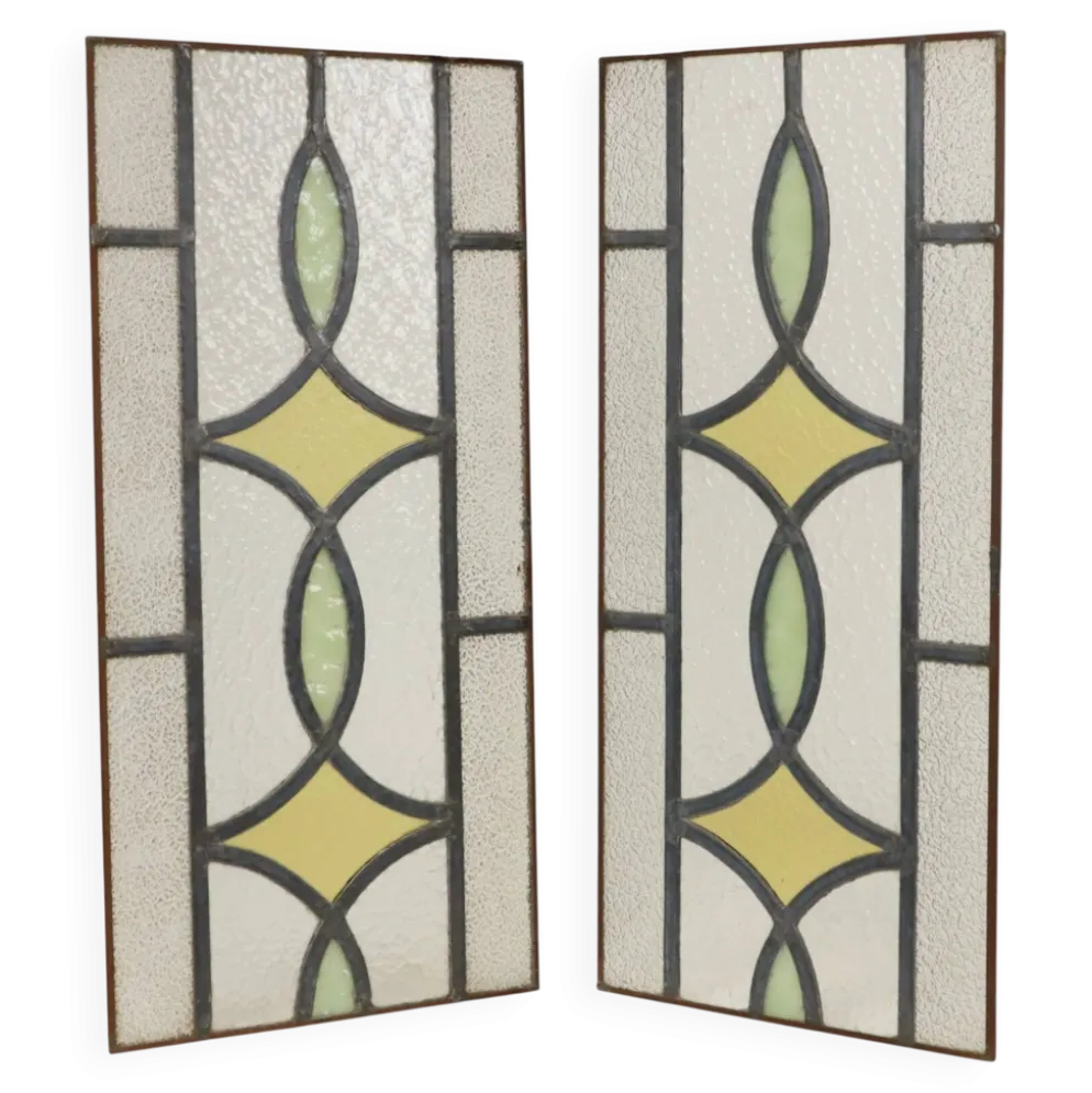Fenêtre en vitrail géométrique Art Déco 51x24cm