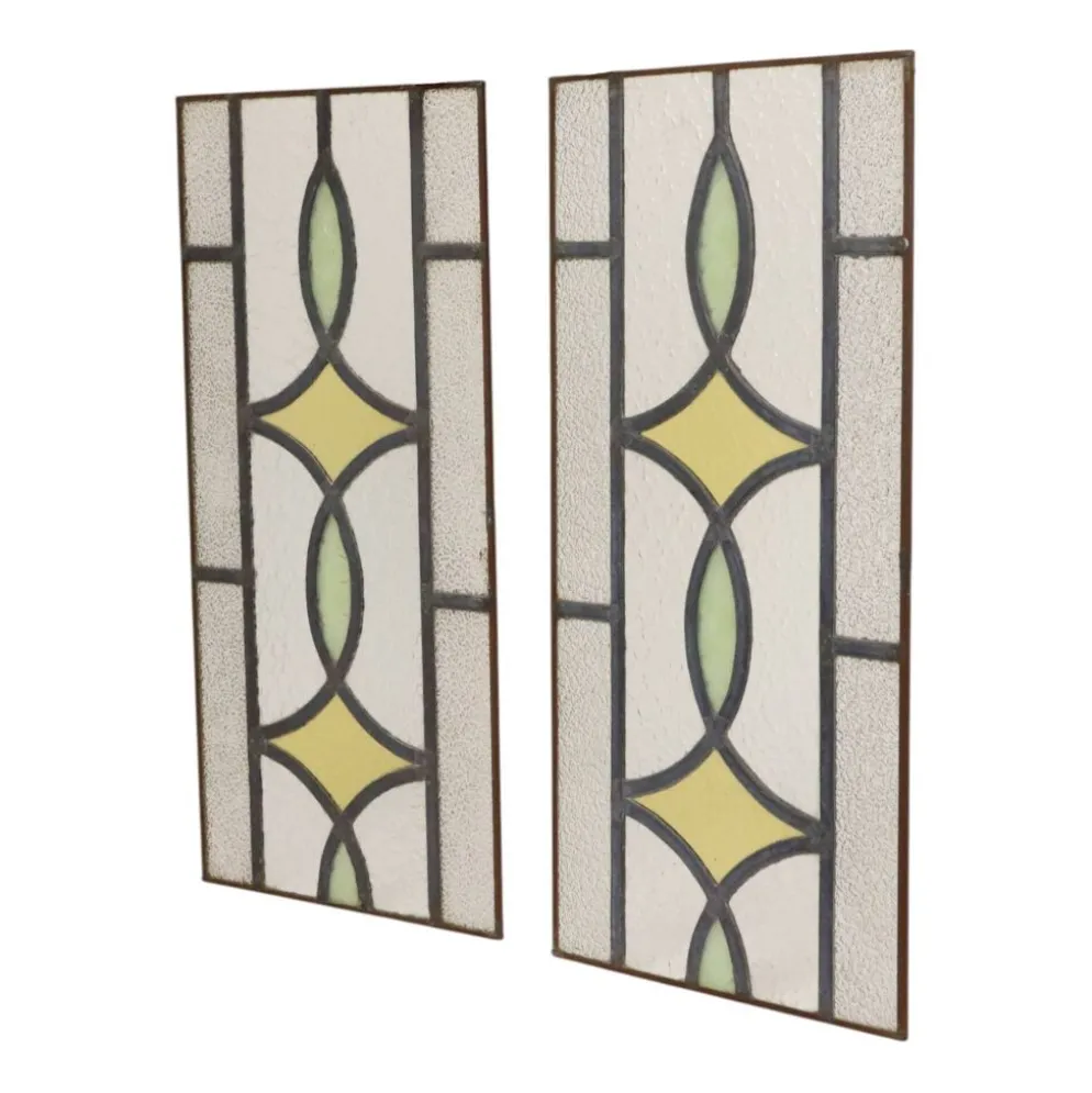 Fenêtre en vitrail géométrique Art Déco 51x24cm