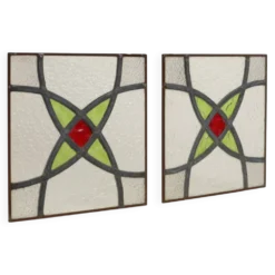 Fenêtre en vitrail géométrique Art Déco 25x25cm