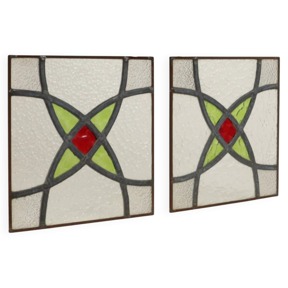 Fenêtre en vitrail géométrique Art Déco 25x25cm