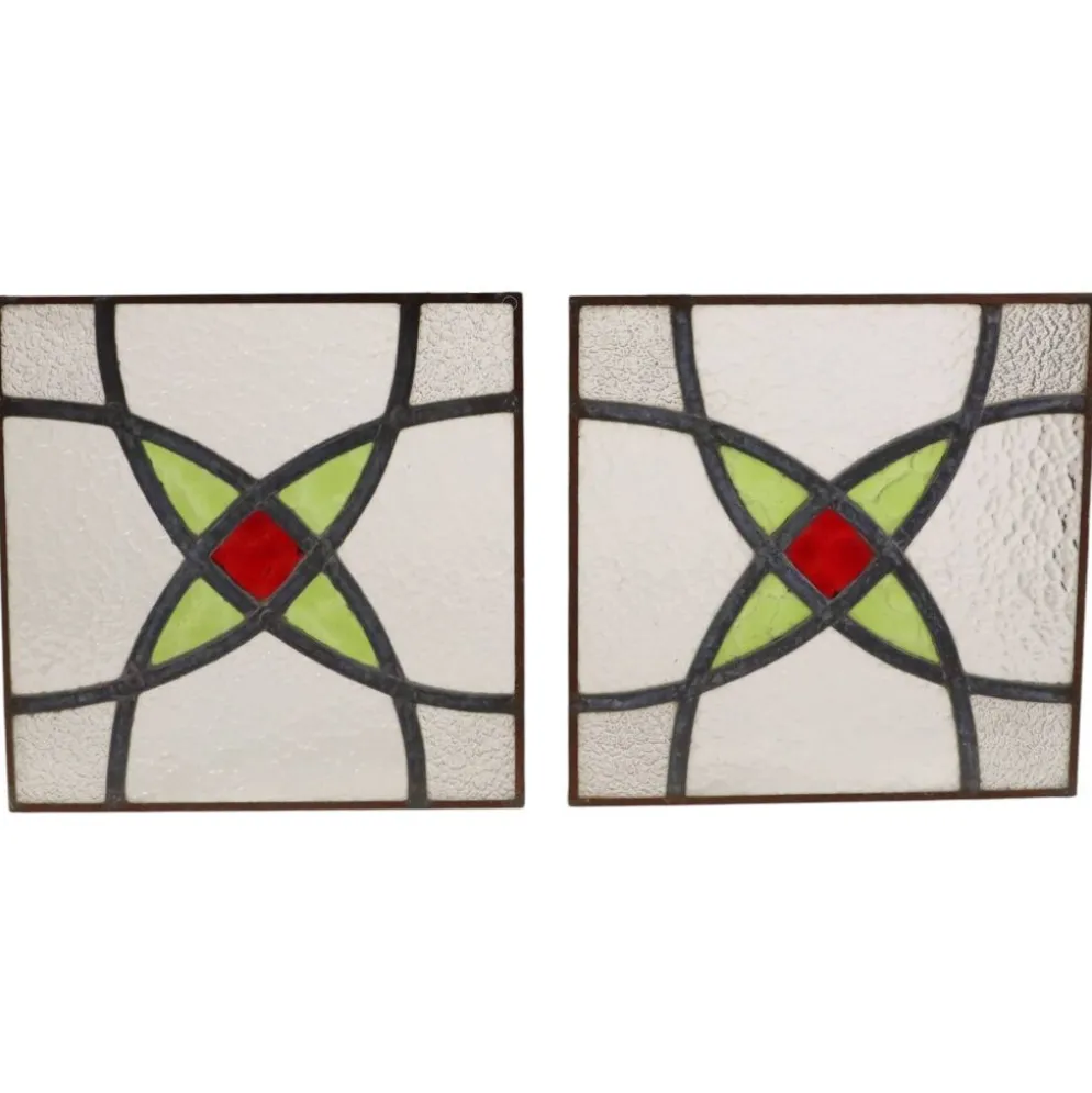 Fenêtre en vitrail géométrique Art Déco 25x25cm
