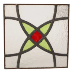Fenêtre en vitrail géométrique Art Déco 25x25cm