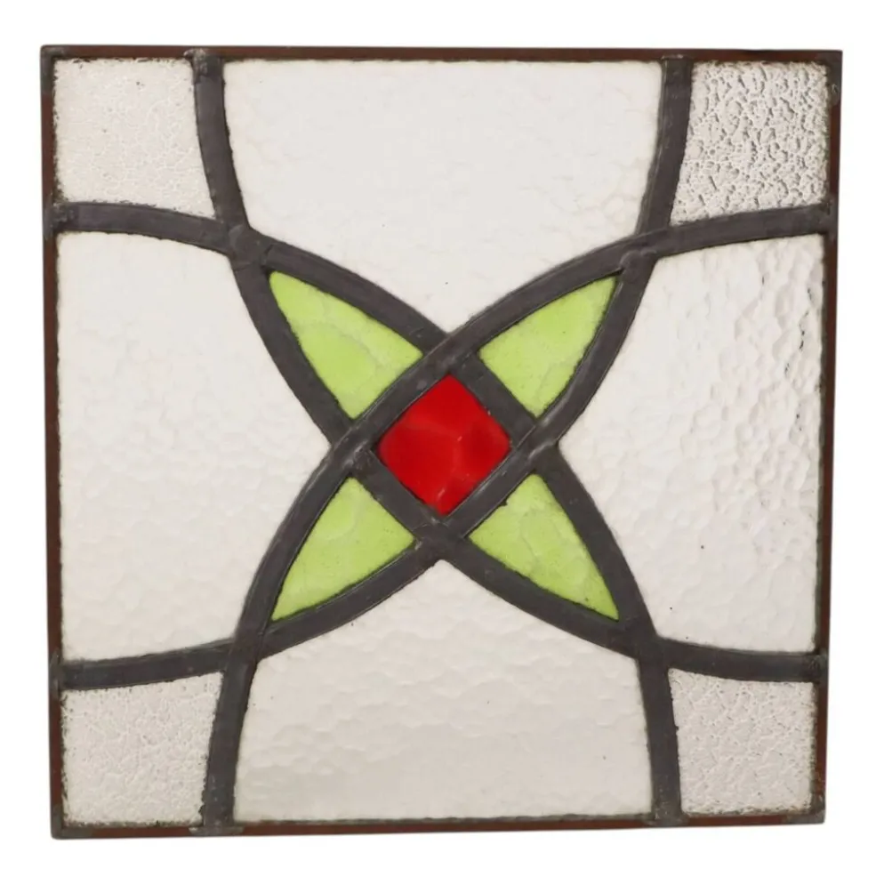 Fenêtre en vitrail géométrique Art Déco 25x25cm