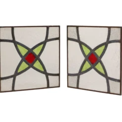 Fenêtre en vitrail géométrique Art Déco 25x25cm