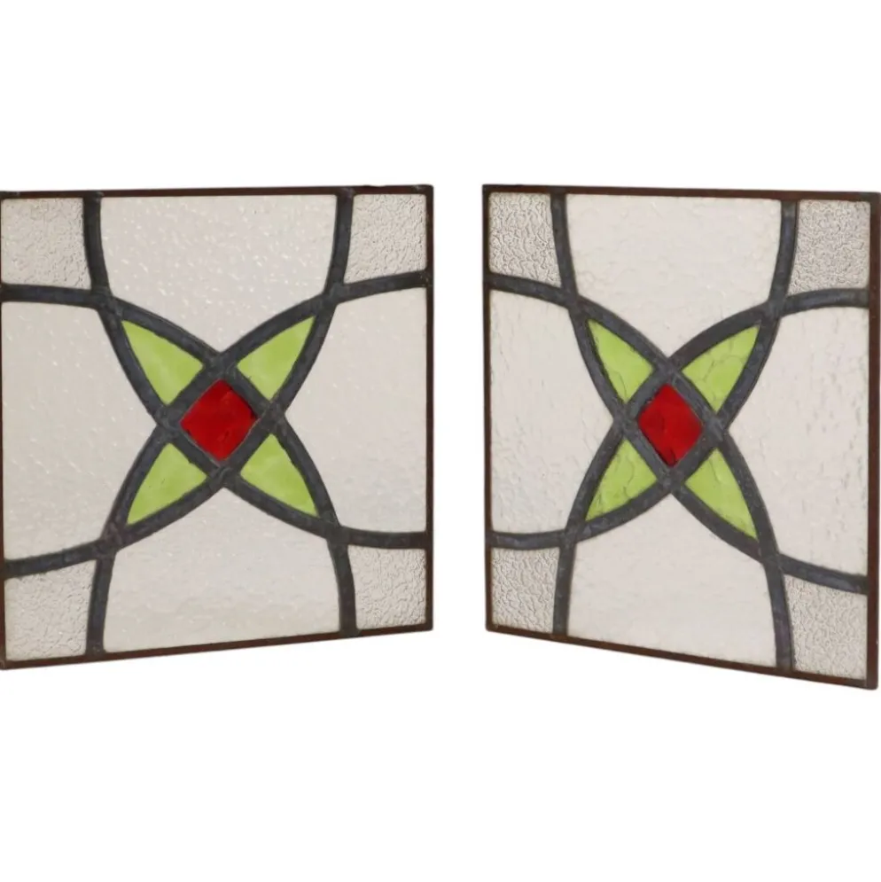 Fenêtre en vitrail géométrique Art Déco 25x25cm