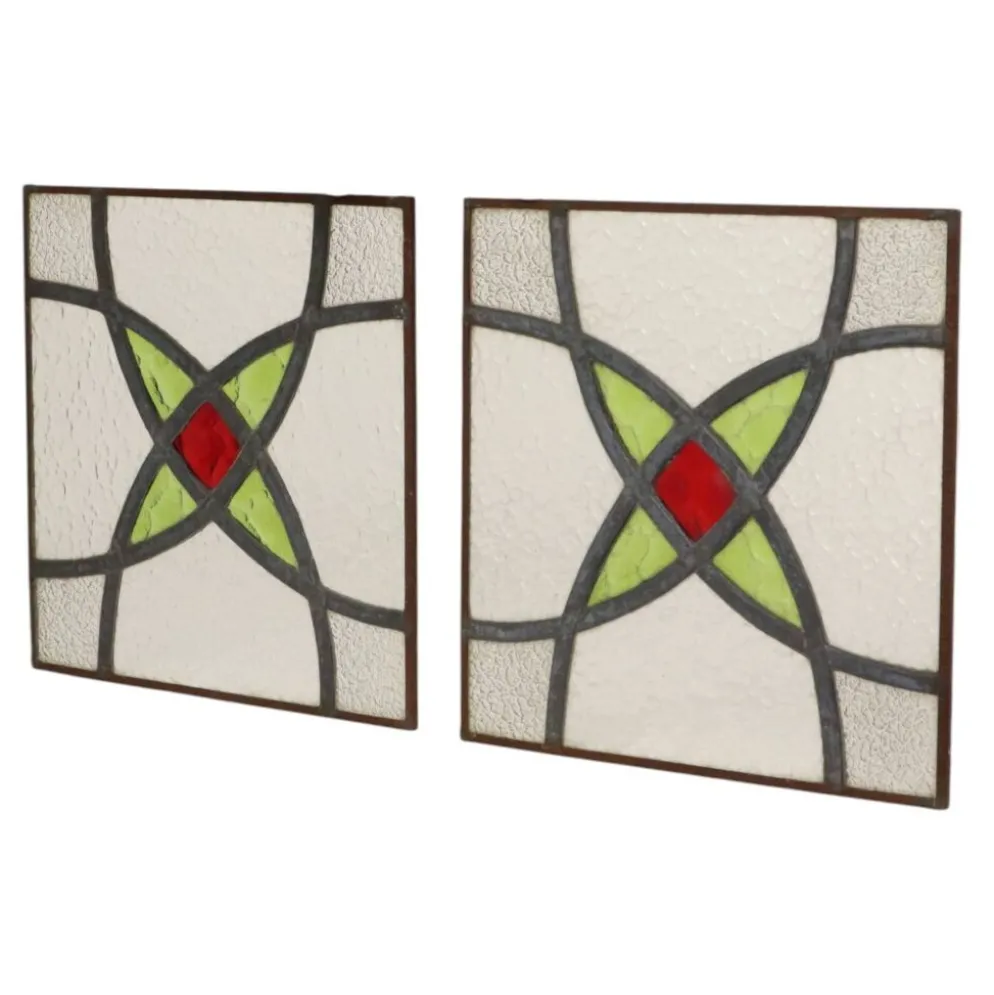 Fenêtre en vitrail géométrique Art Déco 25x25cm