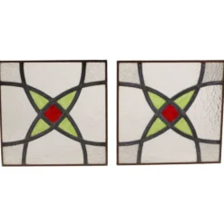 Fenêtre en vitrail géométrique Art Déco 25x25cm