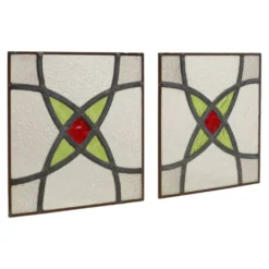 Fenêtre en vitrail géométrique Art Déco 25x25cm