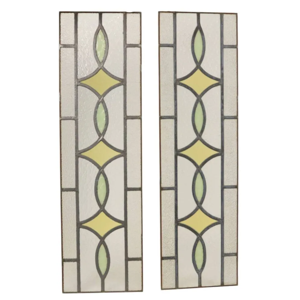 Fenêtre en vitrail géométrique Art Déco 85x24cm
