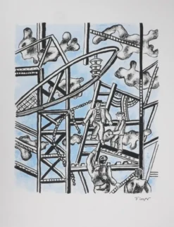 Fernand leger : les constructeurs (bleu), lithographie signée