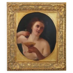 Figure mythologique de Maenad, peinture à l'huile sur toile, Italie 19ème siècle.