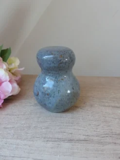 Figurine Chouette en céramique grès bleu, chouette zoomorphe en poterie vintage