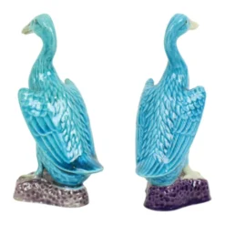 Figurine de canard vintage couple en porcelaine chinoise bleue