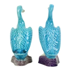 Figurine de canard vintage couple en porcelaine chinoise bleue