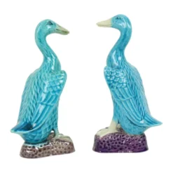 Figurine de canard vintage couple en porcelaine chinoise bleue