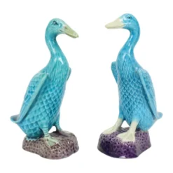 Figurine de canard vintage couple en porcelaine chinoise bleue