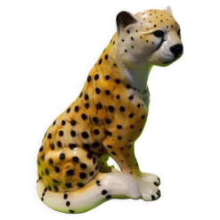 Figurine Guépard Mid-Century en céramique émaillée - 25 cm