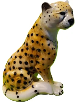 Figurine Guépard Mid-Century en céramique émaillée - 25 cm