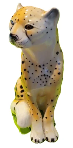 Figurine Guépard Mid-Century en céramique émaillée - 25 cm