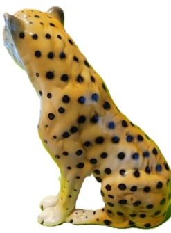 Figurine Guépard Mid-Century en céramique émaillée - 25 cm