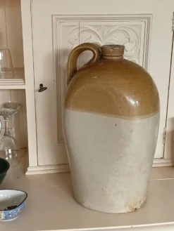 Flacon à whisky en grès de Bristol, à côtés plats, 2 gallons, victorien (vers 1900)