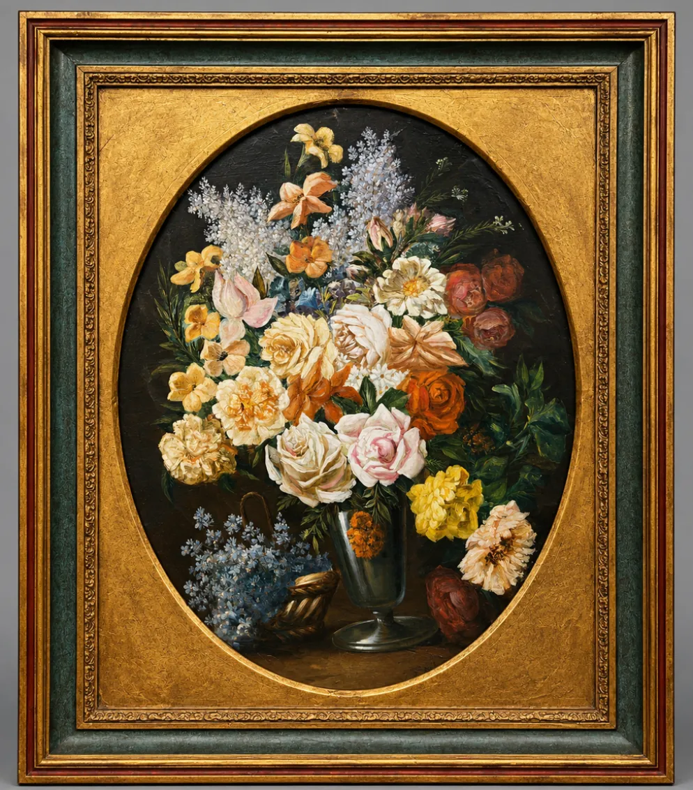 G. Carlier. Nature morte signée avec des fleurs dans un beau cadre.