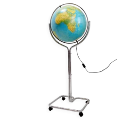 Globe géoscope lumineux sur pied chromé, Italie vers 1980