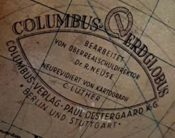 Globe terrestre Art Déco Verre éclairant par Columbus Verlag, Allemagne Vintage des années 30