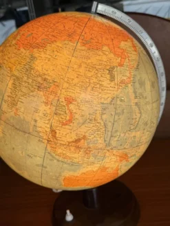 Globe terrestre lumineux de RÄTH en verre, bois et métal, Allemagne 1975
