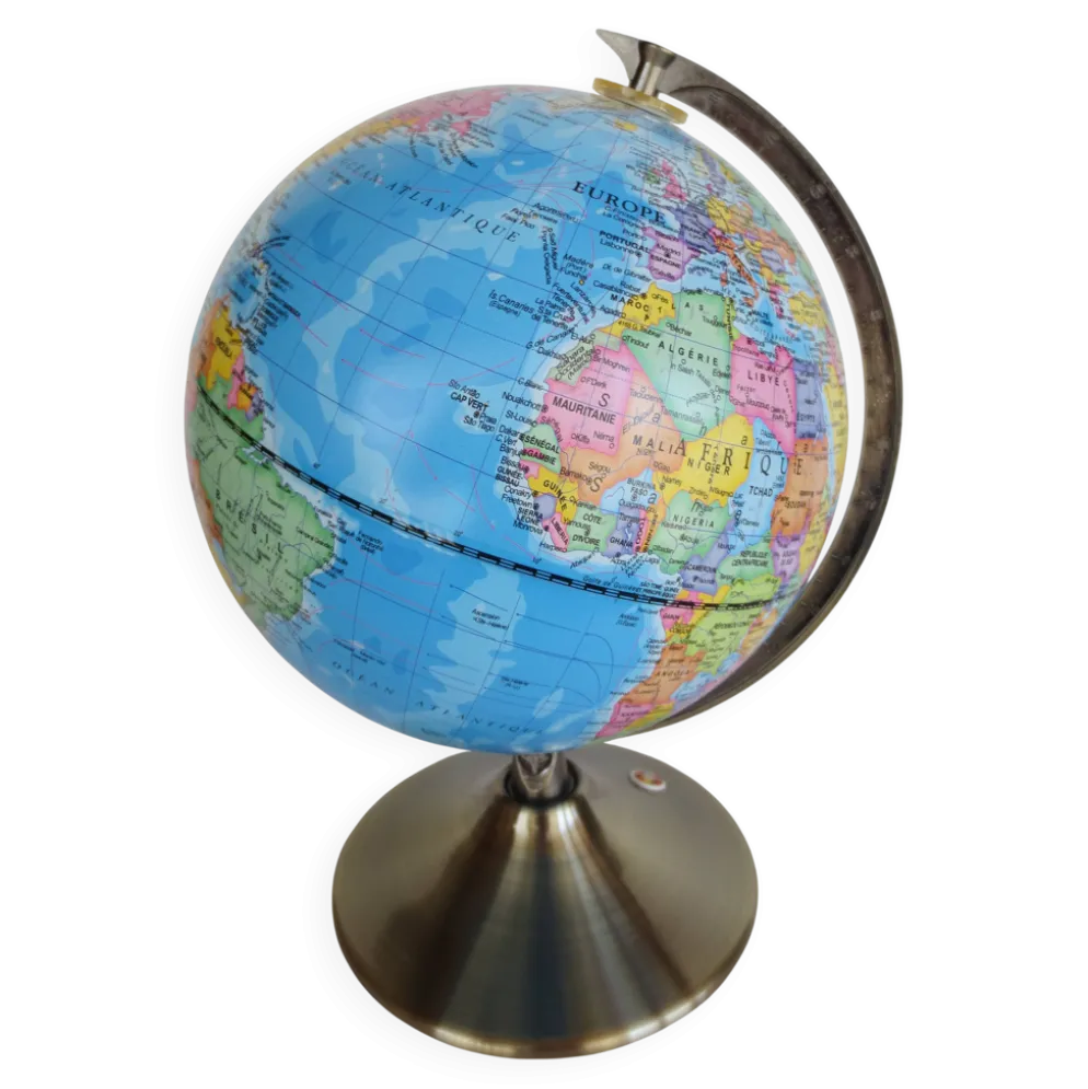 Globe terrestre : mappemonde en métal