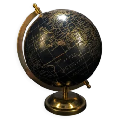 Globe terrestre vintage noir et or – Globe de bureau rotatif avec cadran de temps mondial