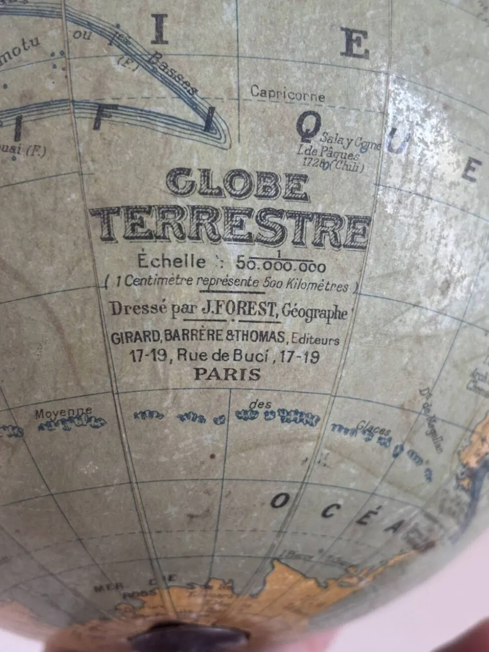Globe vintage 1950 terrestre Girard et Barrère et Thomas - 33 cm