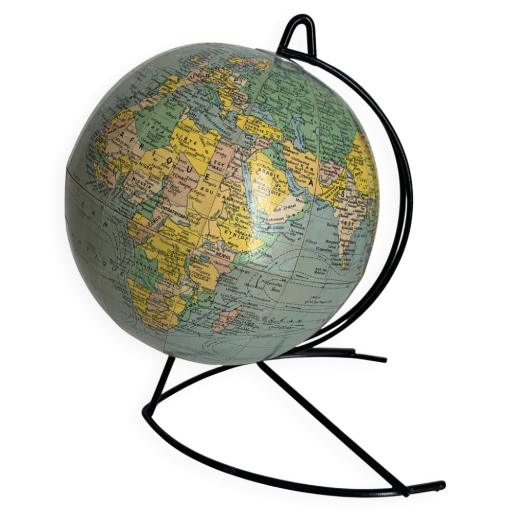 Globe vintage 1960 terrestre Girard Barrère mappemonde - 23 cm