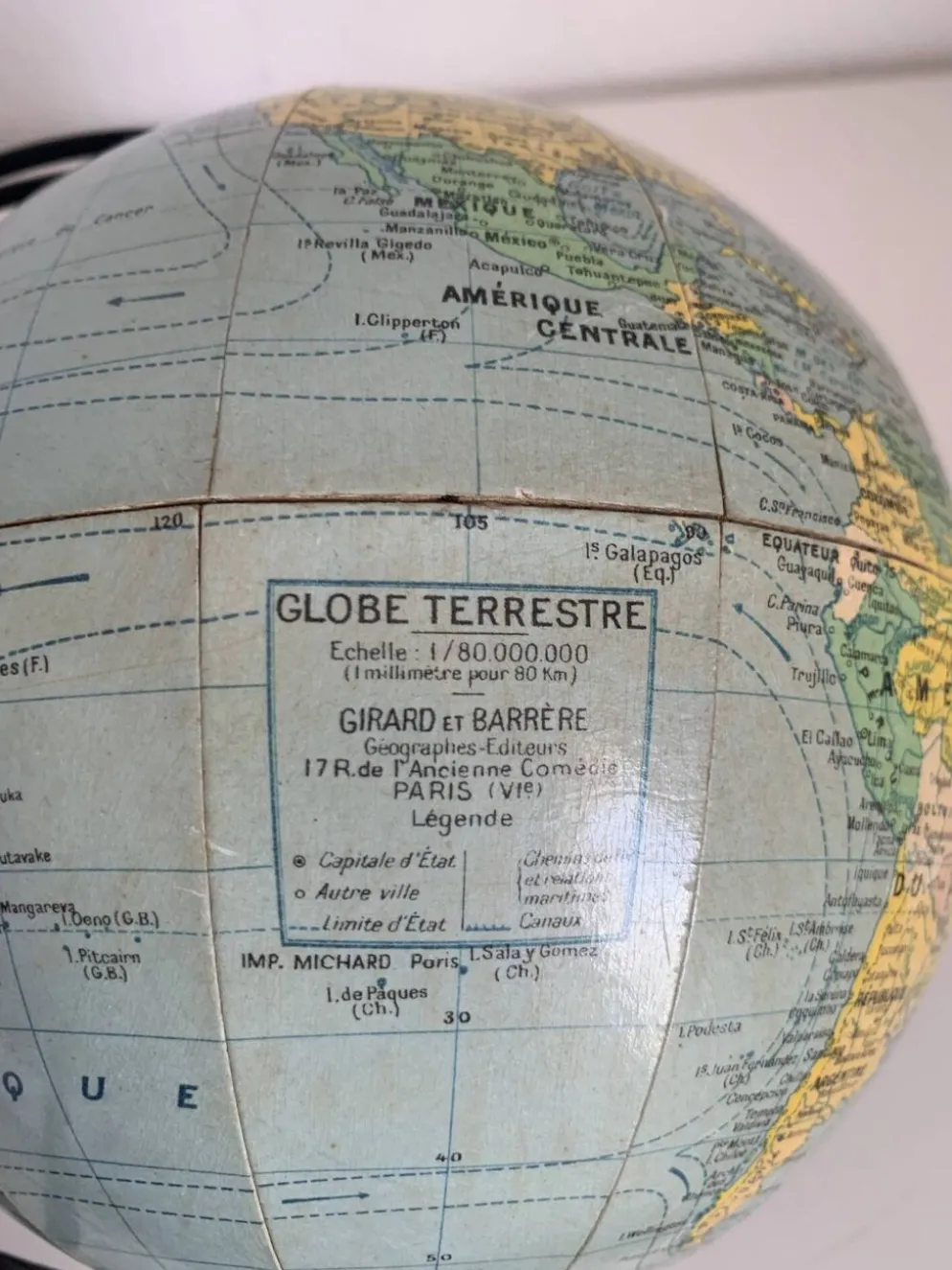 Globe vintage 1960 terrestre Girard Barrère mappemonde - 23 cm