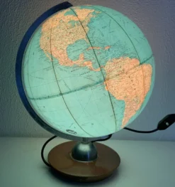 Globe vintage 1960 terrestre JRO Verlag bois PVC mappemonde - 43 cm