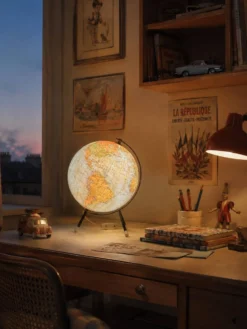 Globe vintage 1962 terrestre mappemonde verre tripode Taride - 28 cm