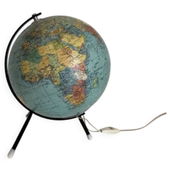 Globe vintage 1962 terrestre mappemonde verre tripode Taride - 28 cm