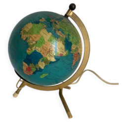 Globe vintage 1967 terrestre Taride tripode doré verre mappemonde - 22 cm