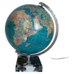 Globe vintage 1976 terrestre Taride verre marbre mappemonde - 30 cm