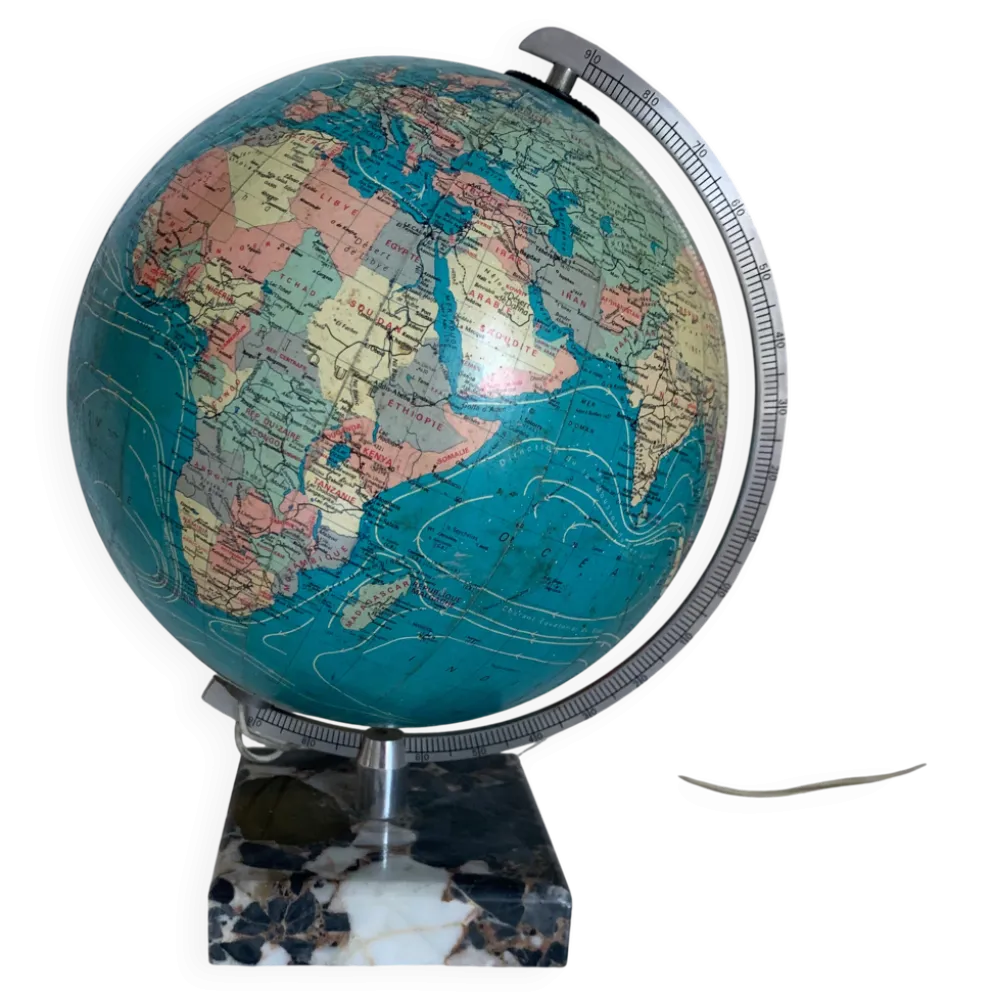 Globe vintage 1976 terrestre Taride verre marbre mappemonde - 30 cm