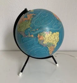Globe vintage 1975 terrestre tripode verre Taride mappemonde - 28 cm