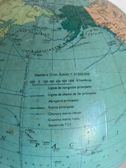 Globe vintage 1969 terrestre tripode verre Taride mappemonde - 33 cm