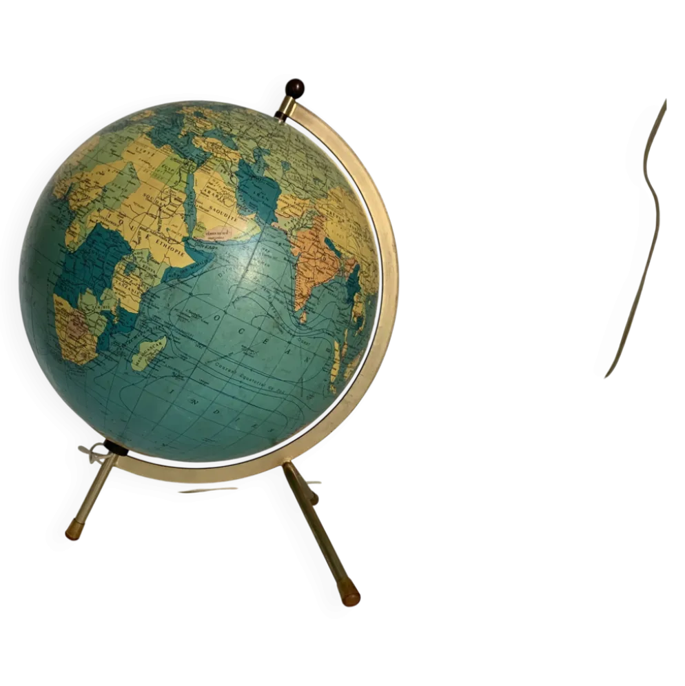 Globe vintage 1969 terrestre tripode verre Taride mappemonde - 33 cm